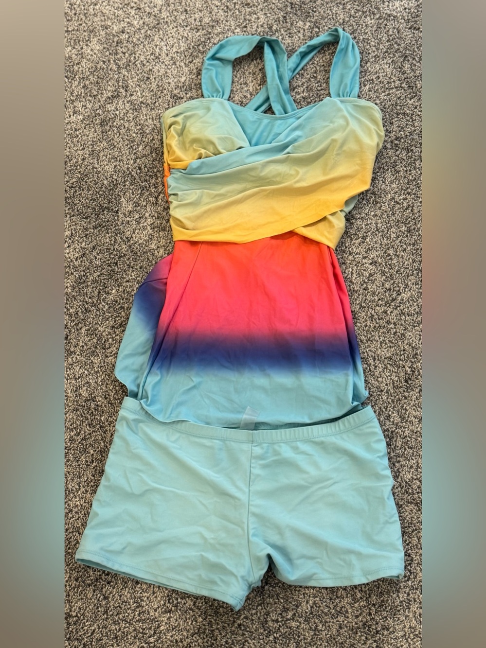 Women’s Ombré Size L Swim Shorts and Tankini Set - Aqua/Multicolor